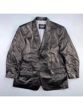 BGSD Mens Black Leather 2 Button Front Collared Jacket Size XL S Lambskin
